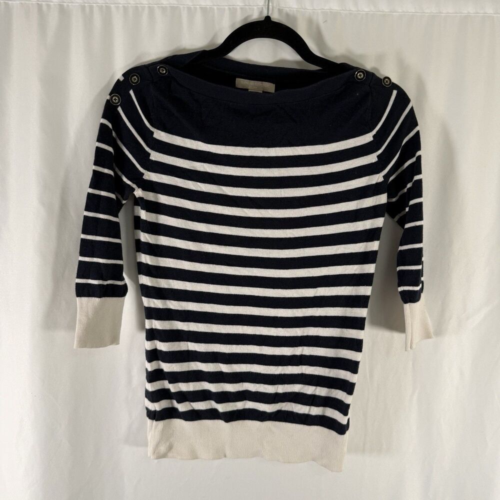 Banana Republic Sweater Women's XS Navy Blue White Striped 3/4 Sleeve Lightweigh